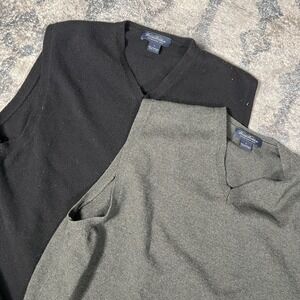 Brooks Brothers Sweater Vest Lot 2 Mens XL Black Gray Lambswool Made USA